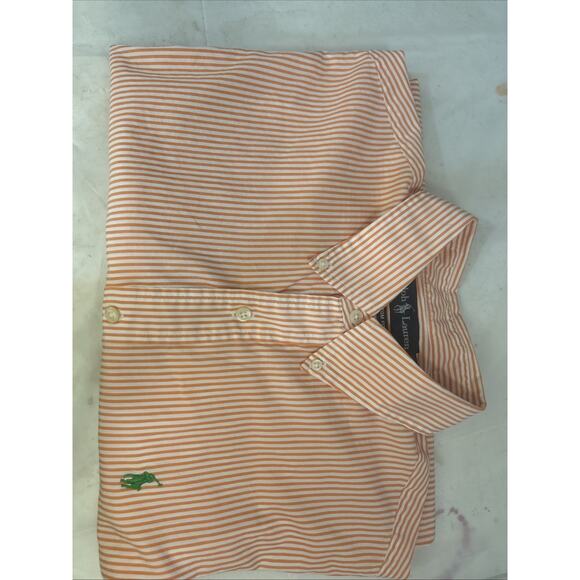 Ralph Lauren Shirt Orange White Striped Buttons Custom Fit Long Sleeve Men’s L - Picture 16 of 16